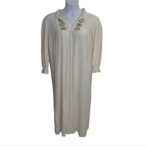 VINTAGE 70s Sears‎ ivory embroidered long sleeve nightgown M